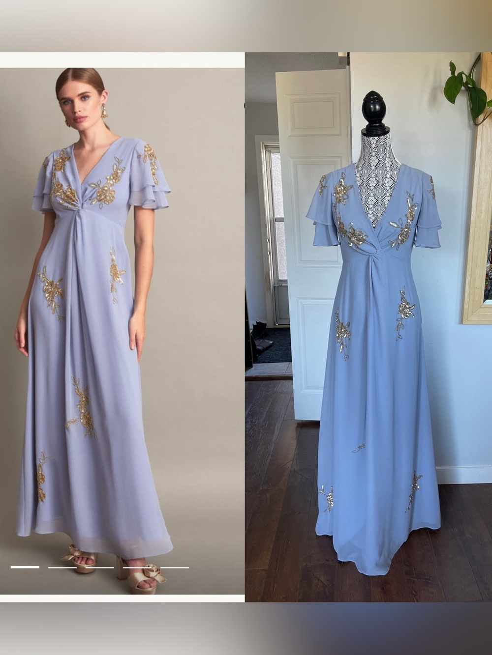 NWT Stunning European Sequin Embellished Knot Front Formal Maxi Dress. Size 4